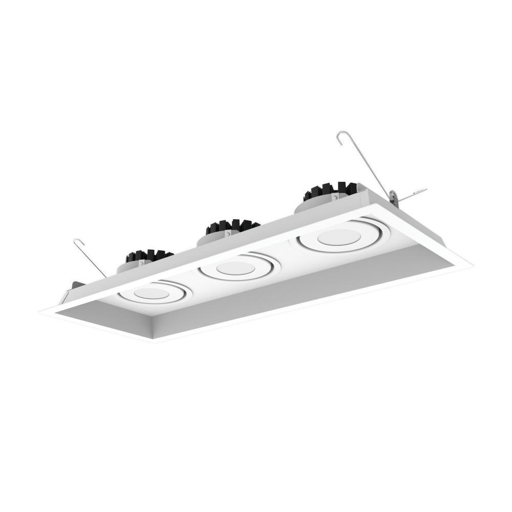 Three-Head Flanged LED Multiple Lighting Trim, 1500lm per Head w/ Flood Optic, 3000K, Regressed