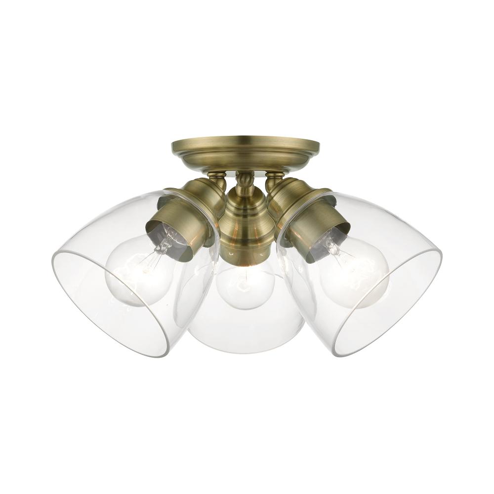 3 Light Antique Brass Semi-Flush