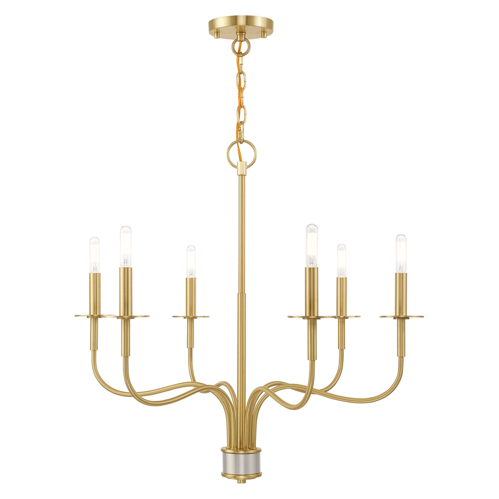 6 Lt Satin Brass Chandelier