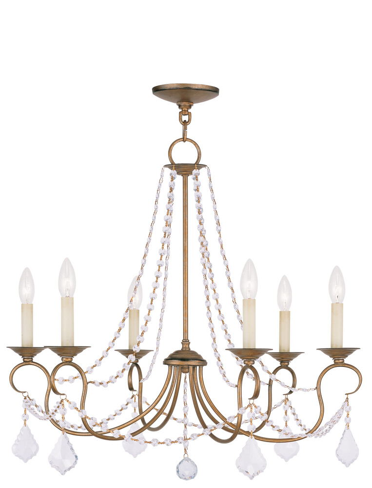 6 Light Antique Gold Leaf Chandelier