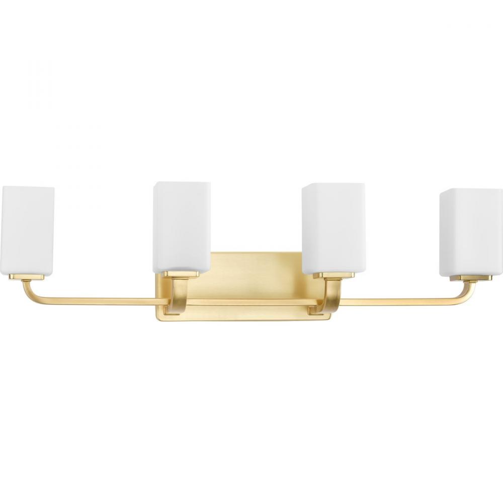 Cowan Collection Four-Light Modern Satin Brass Etched Opal Glass Bath Vanity Light