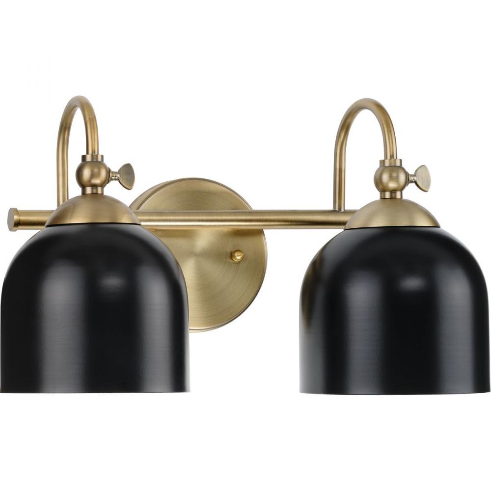 Dalton Collection Two-Light Farmhouse Vintage Brass Metal Shade Bath Vanity Light