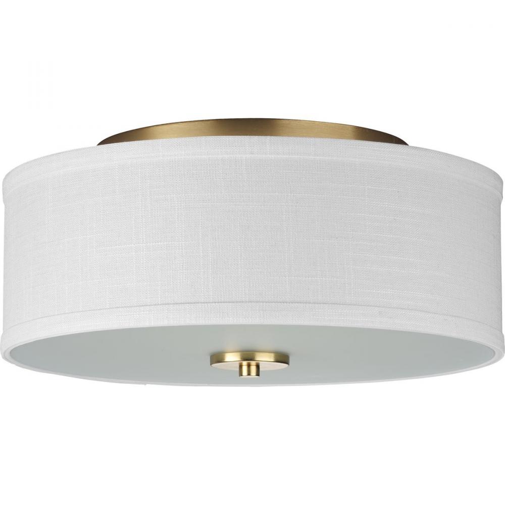 Inspire Collection Two-Light Satin Brass Summer Linen Shade New Traditional Flush Mount Light