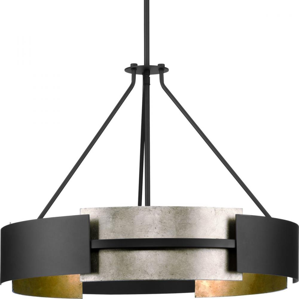 Lowery Collection Five-Light Matte Black Industrial Luxe Semi-Flush Convertible or Hanging Pendant L