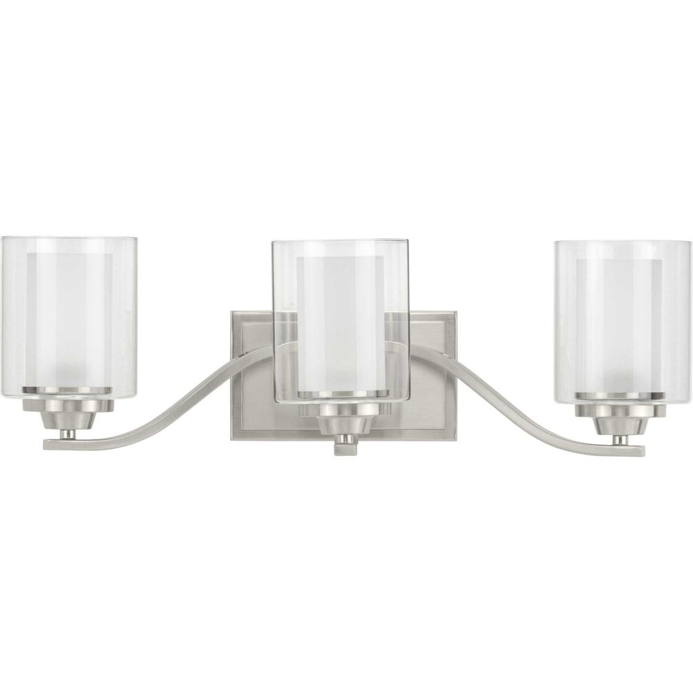 Kene Collection Three-Light Brushed Nickel Clear Glass Craftsman Bath Vanity Light