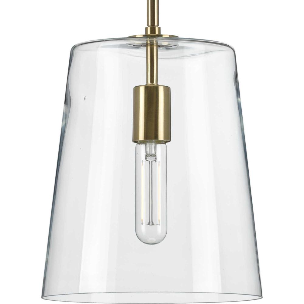 Clarion Collection One-Light Satin Brass Clear Glass Transitional Pendant