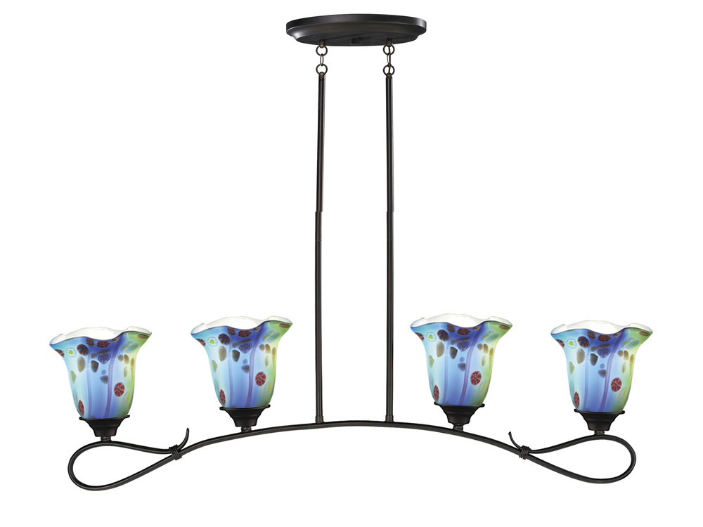 4-Light Morgan Hand Blown Art Glass Island Fixture