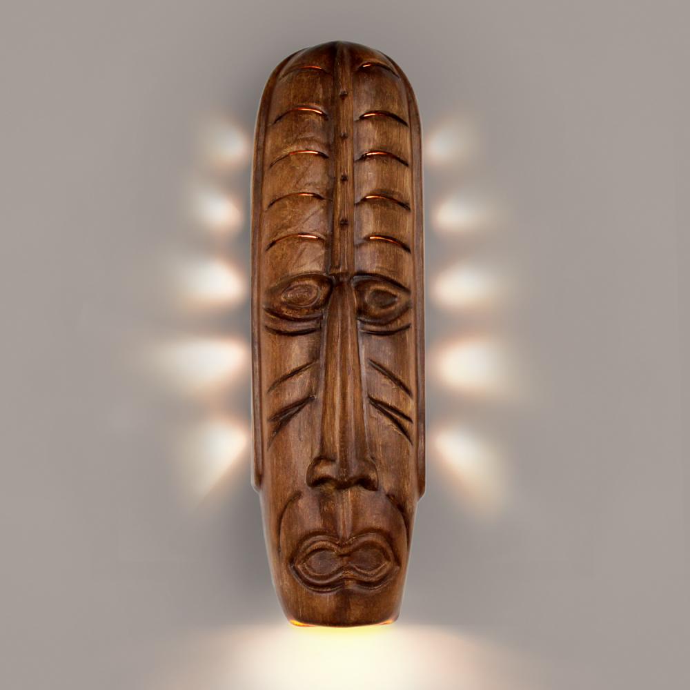 Tribal Mask Wall Sconce Amber Palm