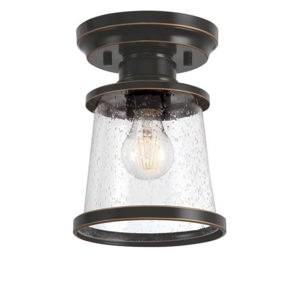 7 in. 1 Light Semi-Flush Amber Bronze Finish Clear Seeded Glass