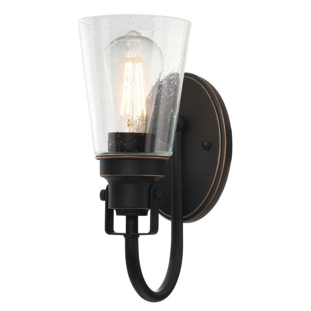 1 Light Wall Fixture Black-Bronze Finish with Highlights Clear Seeded Glass