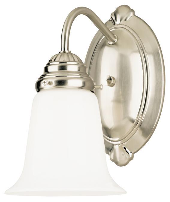 1 Light Wall Fixture Brushed Nickel Finish White Opal Glass