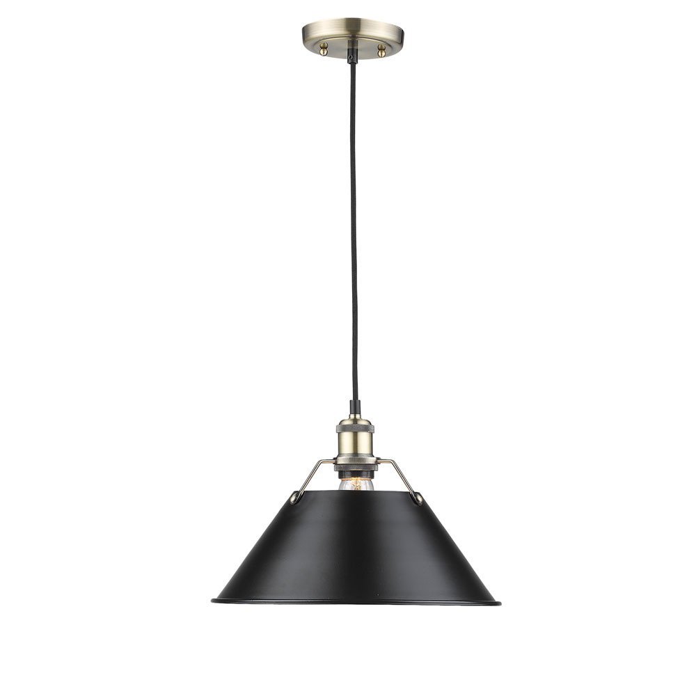 Orwell 14" Wide Large Pendant in Aged Brass with Matte Black