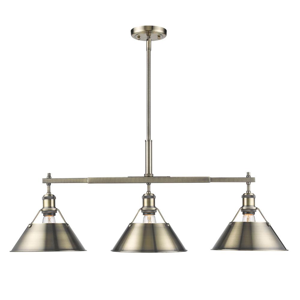 Orwell 3-Light Linear Pendant in Aged Brass