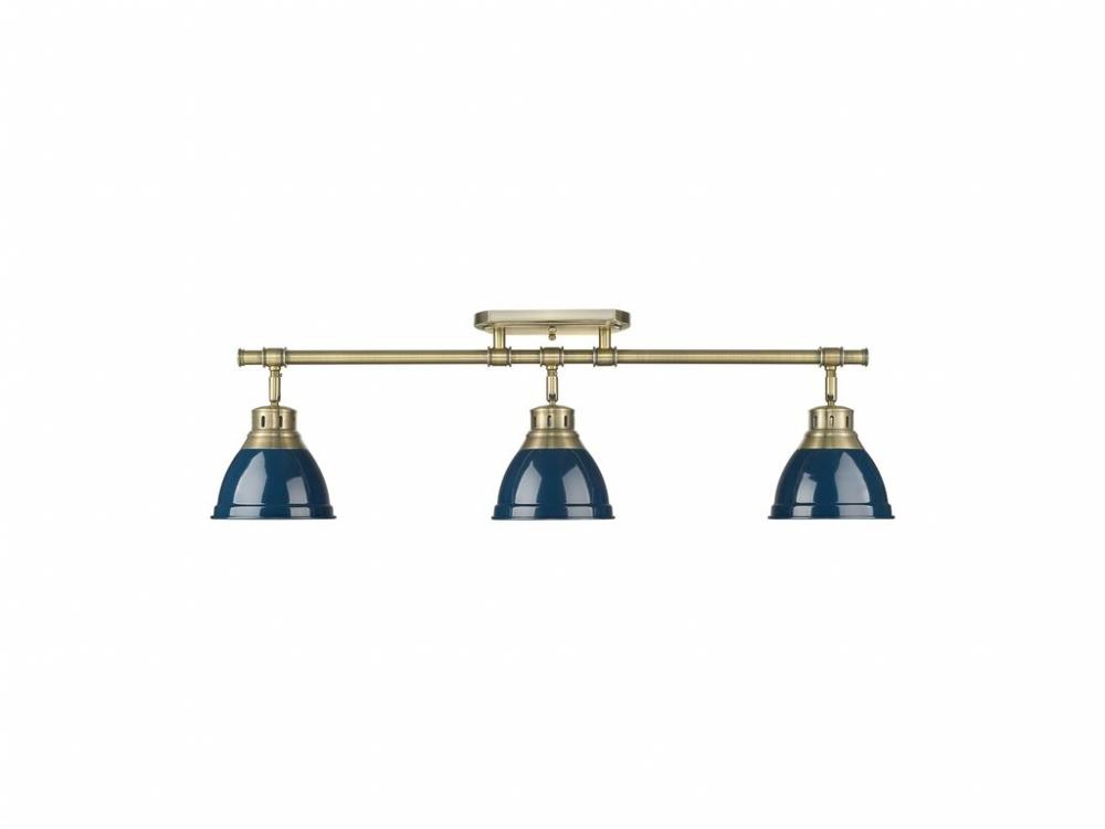 Duncan 3-Light Semi-Flush - Track Light in Aged Brass with Matte Navy