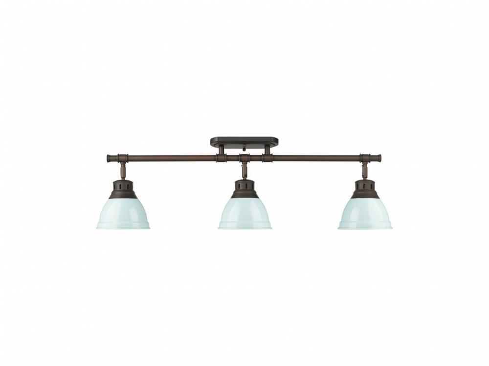 Duncan 3-Light Semi-Flush - Track Light in Rubbed Bronze with Seafoam