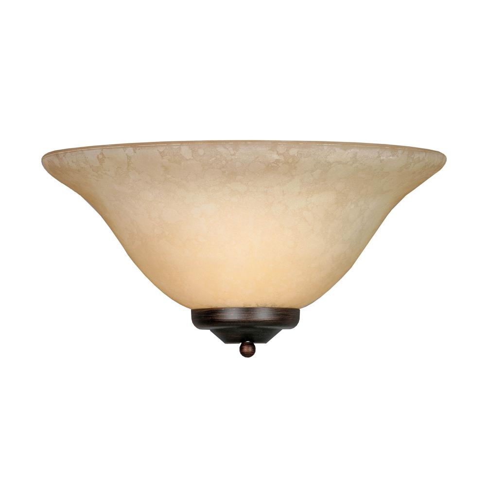 Multi-Family 1 Light Wall Sconce in Rubbed Bronze with Tea Stone Glass