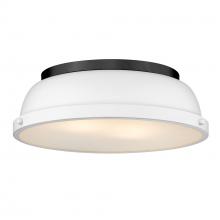 Golden 3602-14 BLK-WHT - Duncan 14" Flush Mount in Matte Black with a Matte White Shade