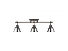 Golden 3602-3SF RBZ-CH - Duncan 3-Light Semi-Flush - Track Light in Rubbed Bronze with Chrome