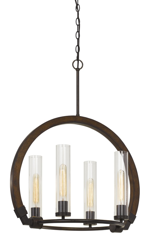 30.3" Height Metal and Wood Chandelier in Wood/Iron Finish