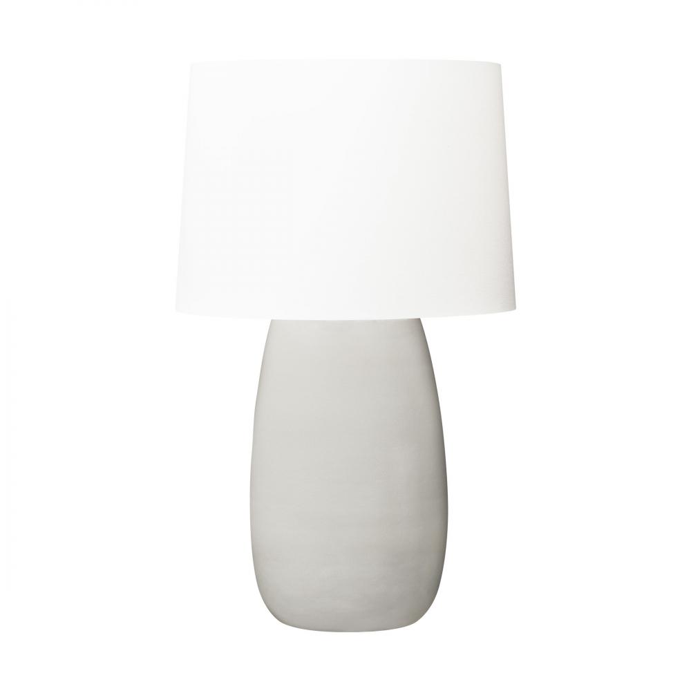 Barbara Barry Roma 1-Light Table Lamp in Shellish Grey Finish with White Linen Fabric Shade