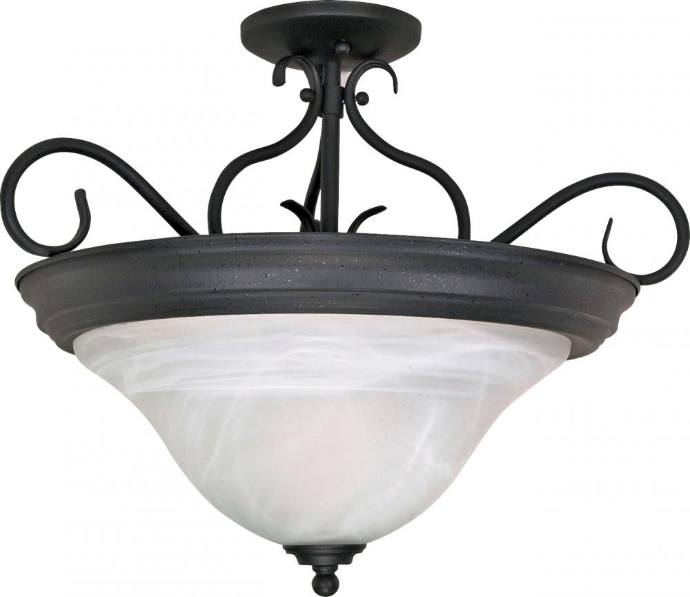 Castillo - 3 Light Semi-Flush with Alabaster Swirl Glass - Textured Flat Black Finish