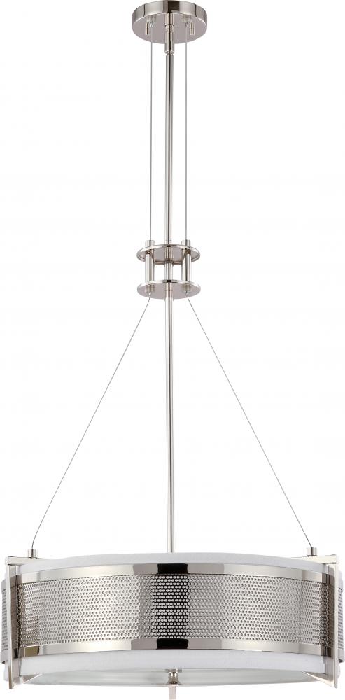 4-Light Round Pendant Light Fixture in Polished Nickel Finish with Slate Gray Shade/Frosted Diffuser