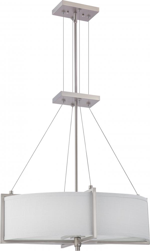 4-Light Oval Pendant Light in Brushed Nickel Finish with Slate Gray Shade/Frosted Diffuser and (4)