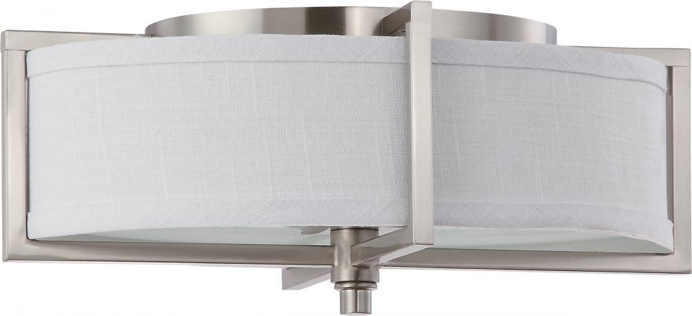 2-Light Small Flush Mount Ceiling Light Fixture in Brushed Nickel Finish with Slate Gray