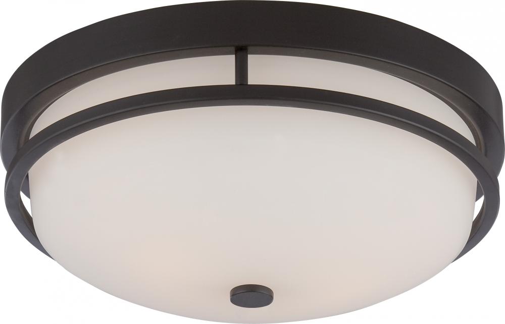 Neval - 2 Light Flush with Satin White Glass - Sudbury Bronze Finish