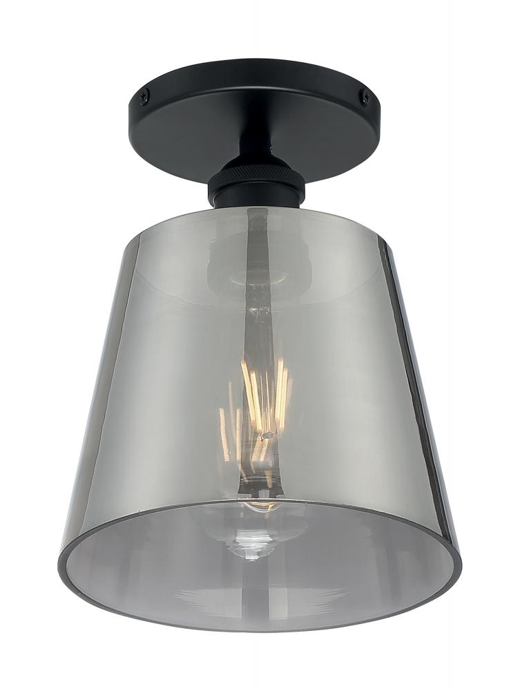 Motif - 1 Light Semi-Flush with Smoked Glass - Black and Smoked Glass Finish