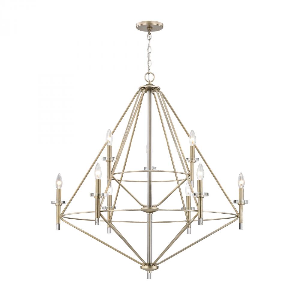 Lacombe 9 Light Chandelier in Aged Silver with Clear Glass Accents